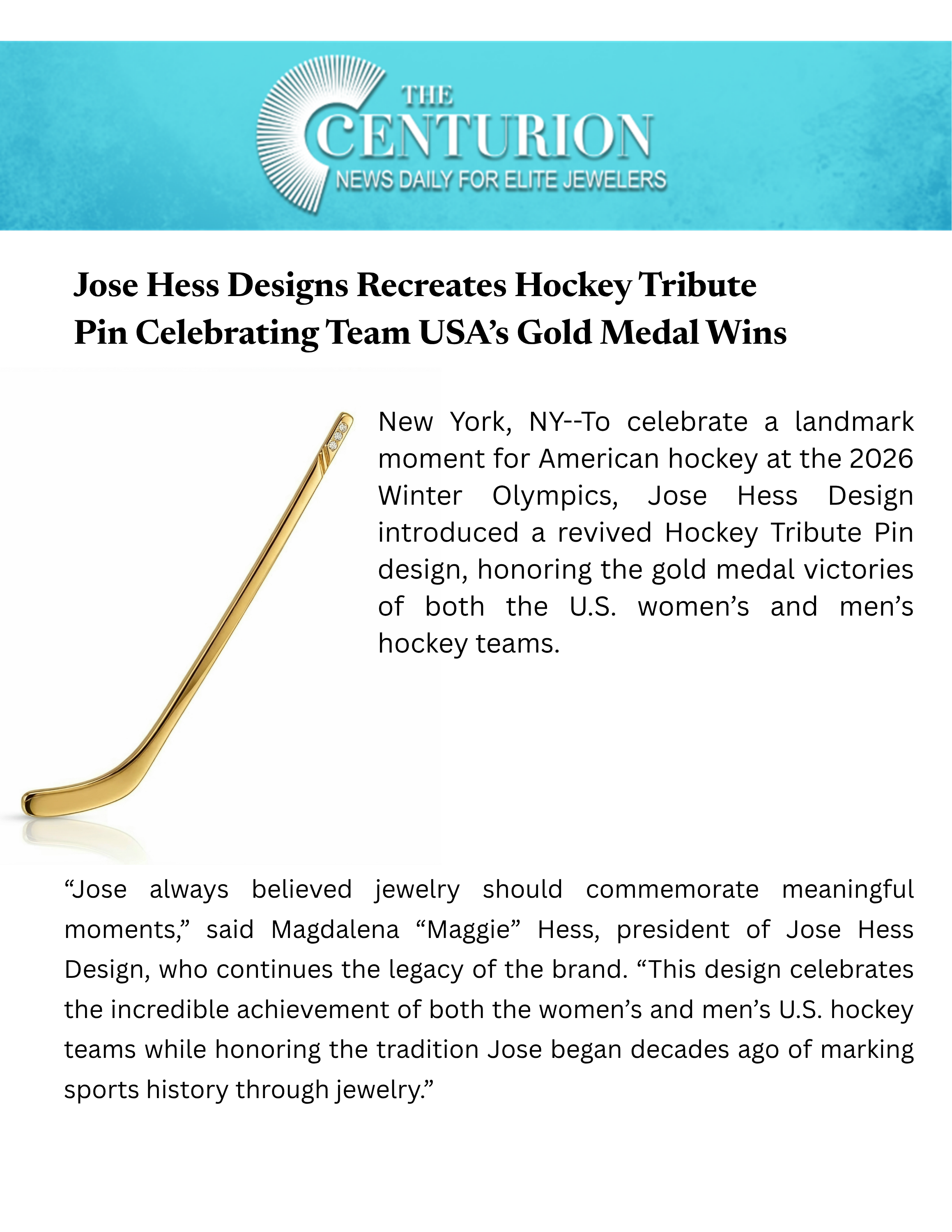 Centurion News Jose Hess Designs Recreates Hockey Tribute Pin Celebrating Team USA’s Gold Medal Wins