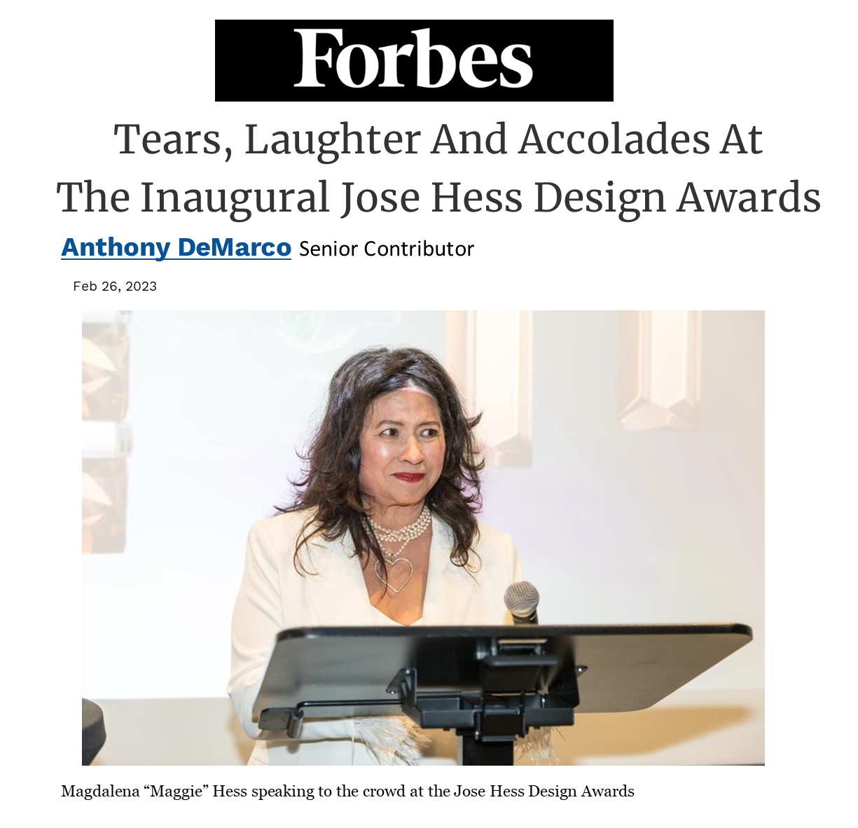 The Jose Hess Design Awards Forbes Magazine